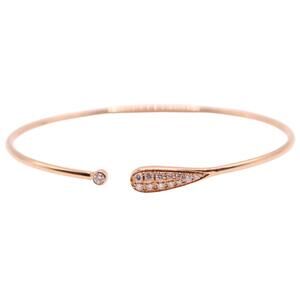 18kt Rose Gold Diamond Open Dainty Pave Slip On Italian Cuff Bracelet